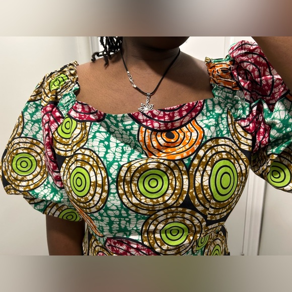 Colourful Ankara Puffy Sleeve Dress - Picture 10 of 16